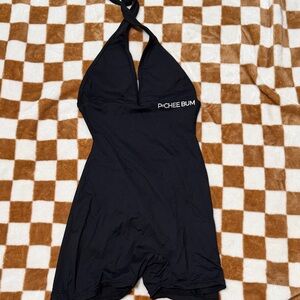 Pchee bum black halter scrunch romper size small